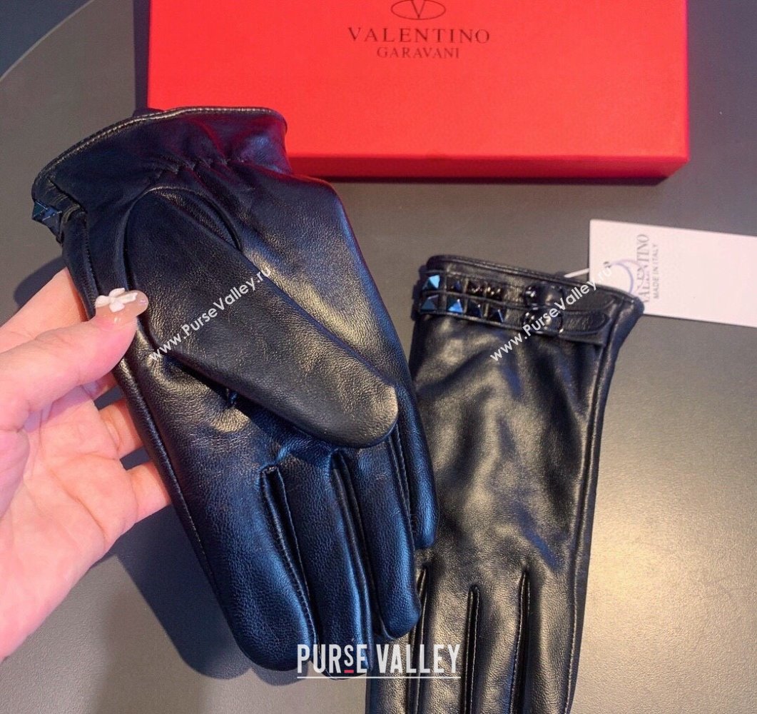 Valentino Rockstud Lambskin and Cashmere Gloves Black 2023 0906 (XMN-230906038)