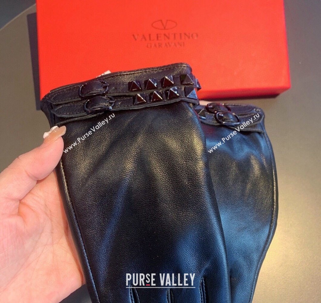 Valentino Rockstud Lambskin and Cashmere Gloves Black 2023 0906 (XMN-230906038)