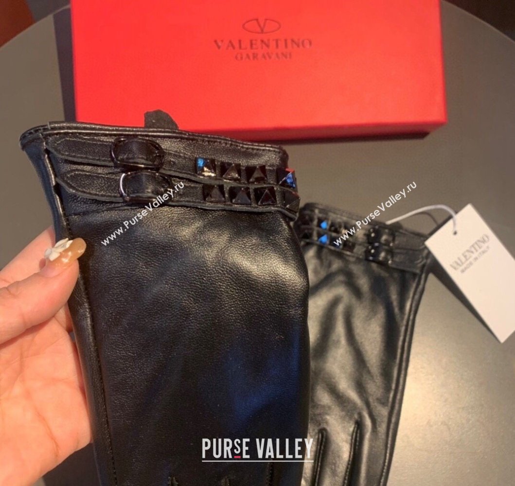 Valentino Rockstud Lambskin and Cashmere Gloves Black 2023 0906 (XMN-230906038)