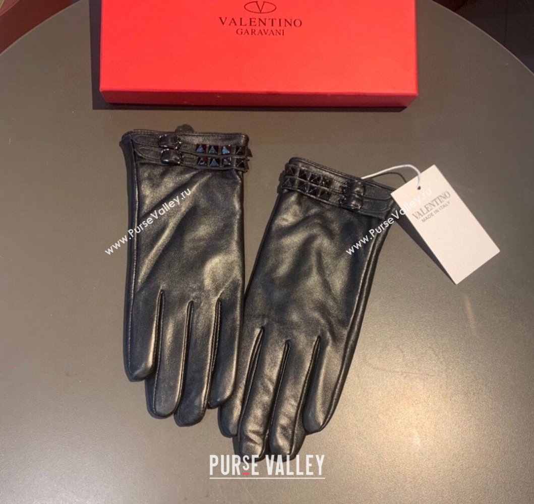 Valentino Rockstud Lambskin and Cashmere Gloves Black 2023 0906 (XMN-230906038)