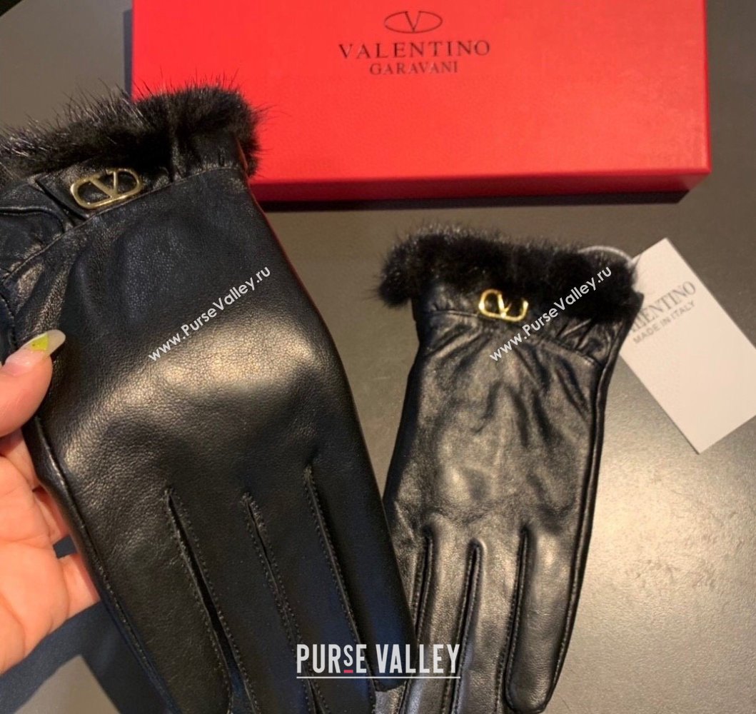 Valentino Lambskin and Cashmere Gloves with Mink Fur Charm Black 2023 0906 (XMN-230906039)