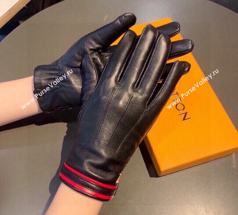 Louis Vuitton Lambskin and Cashmere Gloves Black/Red 2023 0906 (XMN-230906040)