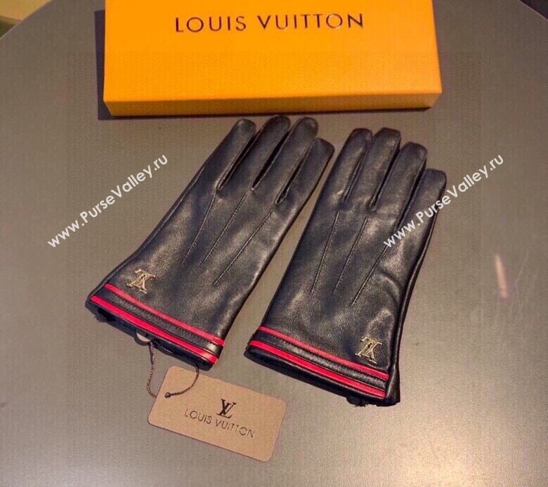 Louis Vuitton Lambskin and Cashmere Gloves Black/Red 2023 0906 (XMN-230906040)