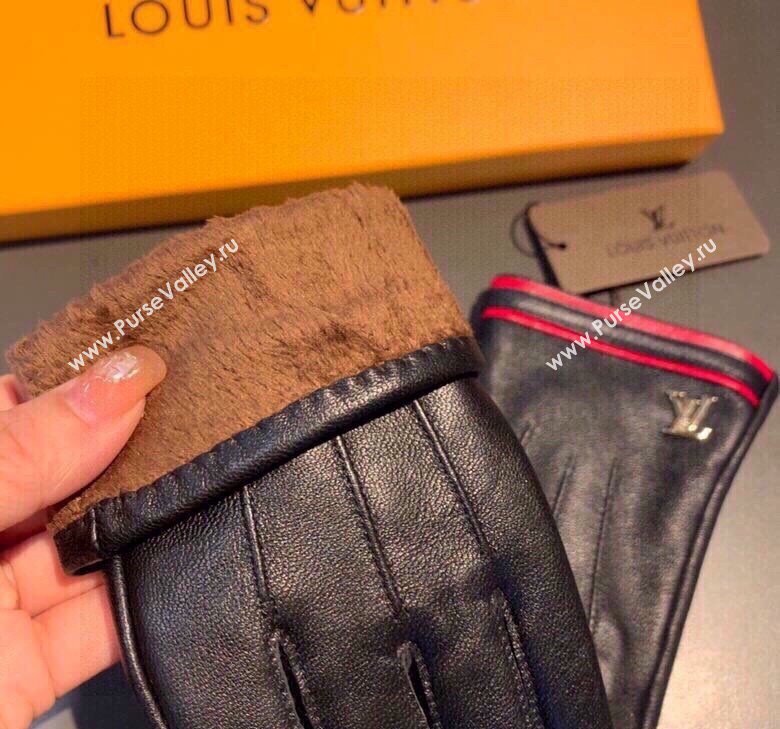 Louis Vuitton Lambskin and Cashmere Gloves Black/Red 2023 0906 (XMN-230906040)