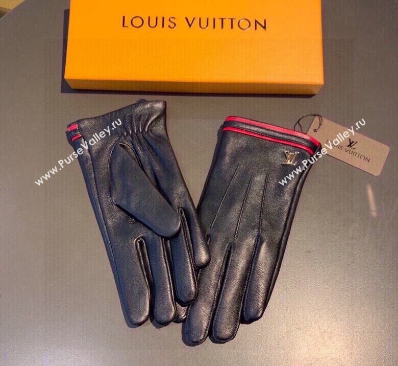 Louis Vuitton Lambskin and Cashmere Gloves Black/Red 2023 0906 (XMN-230906040)