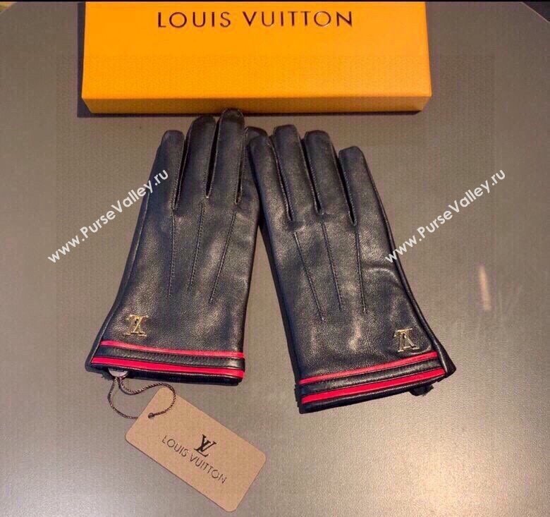 Louis Vuitton Lambskin and Cashmere Gloves Black/Red 2023 0906 (XMN-230906040)