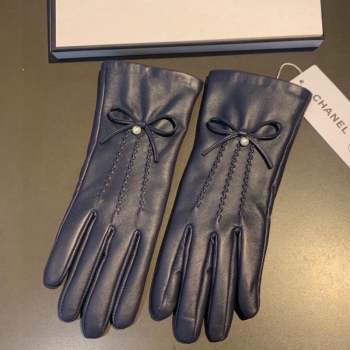 Chanel Lambskin and Cashmere Gloves with Pearl Bow Navy Blue 2023 0906 (XMN-230906043)