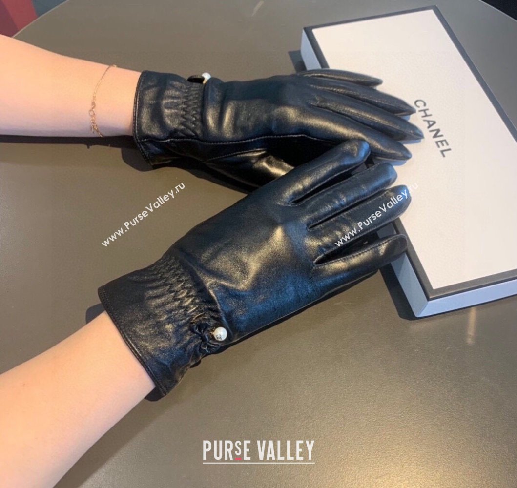 Chanel Lambskin and Cashmere Gloves with Pearl Black 2023 0906 (XMN-230906044)