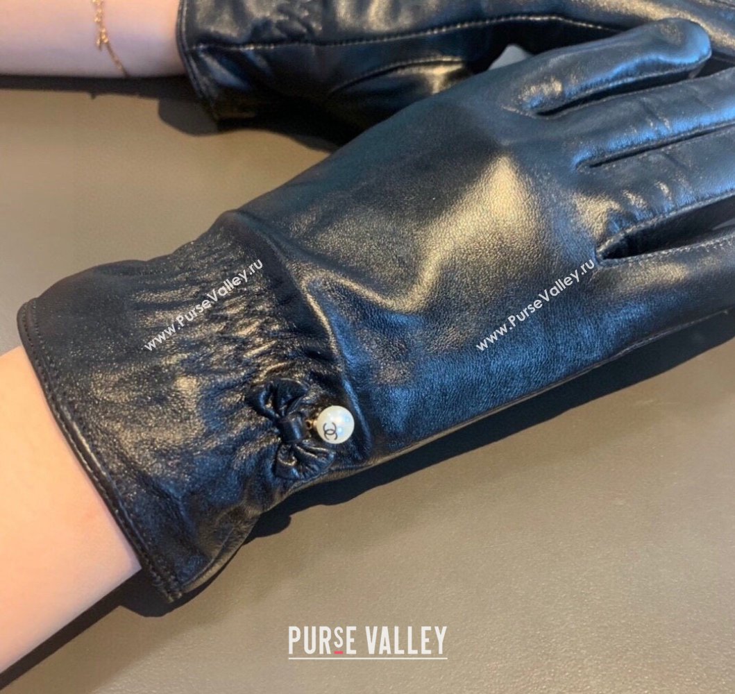 Chanel Lambskin and Cashmere Gloves with Pearl Black 2023 0906 (XMN-230906044)