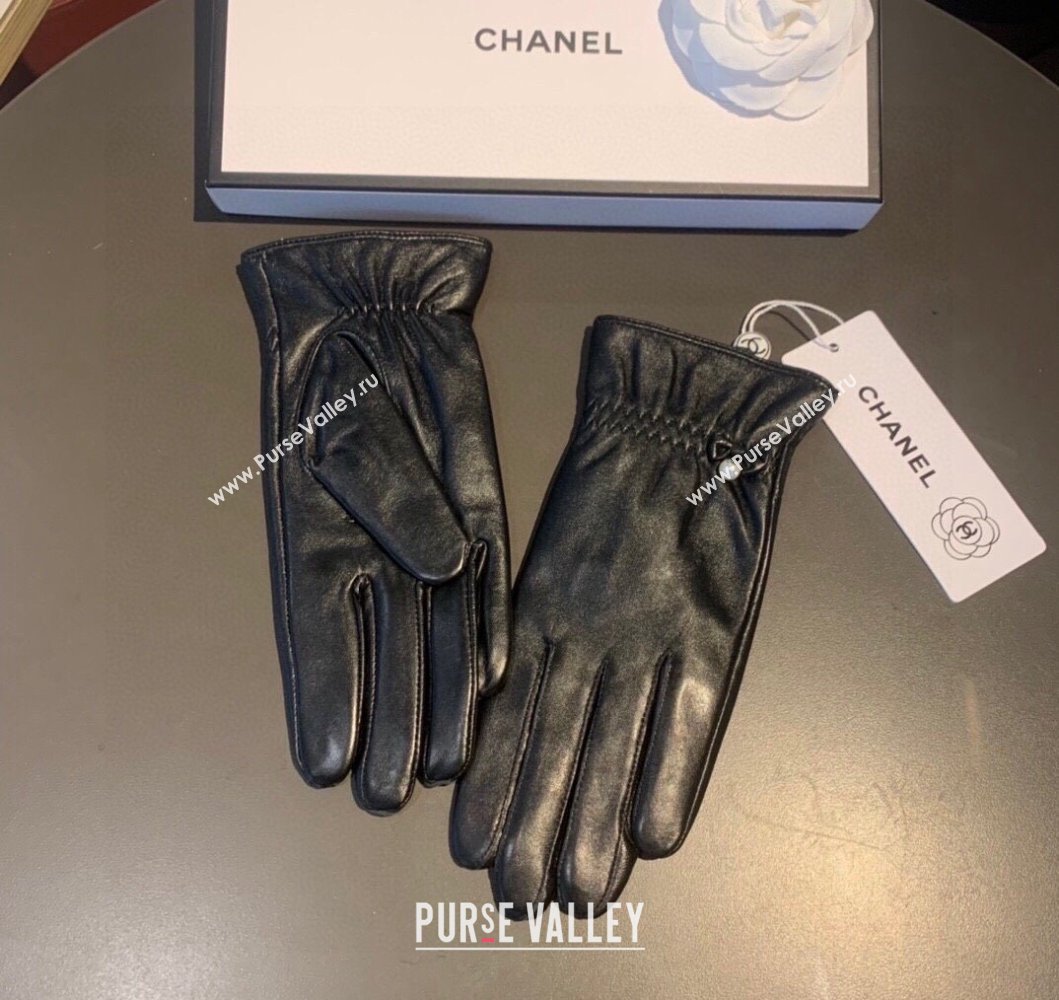 Chanel Lambskin and Cashmere Gloves with Pearl Black 2023 0906 (XMN-230906044)