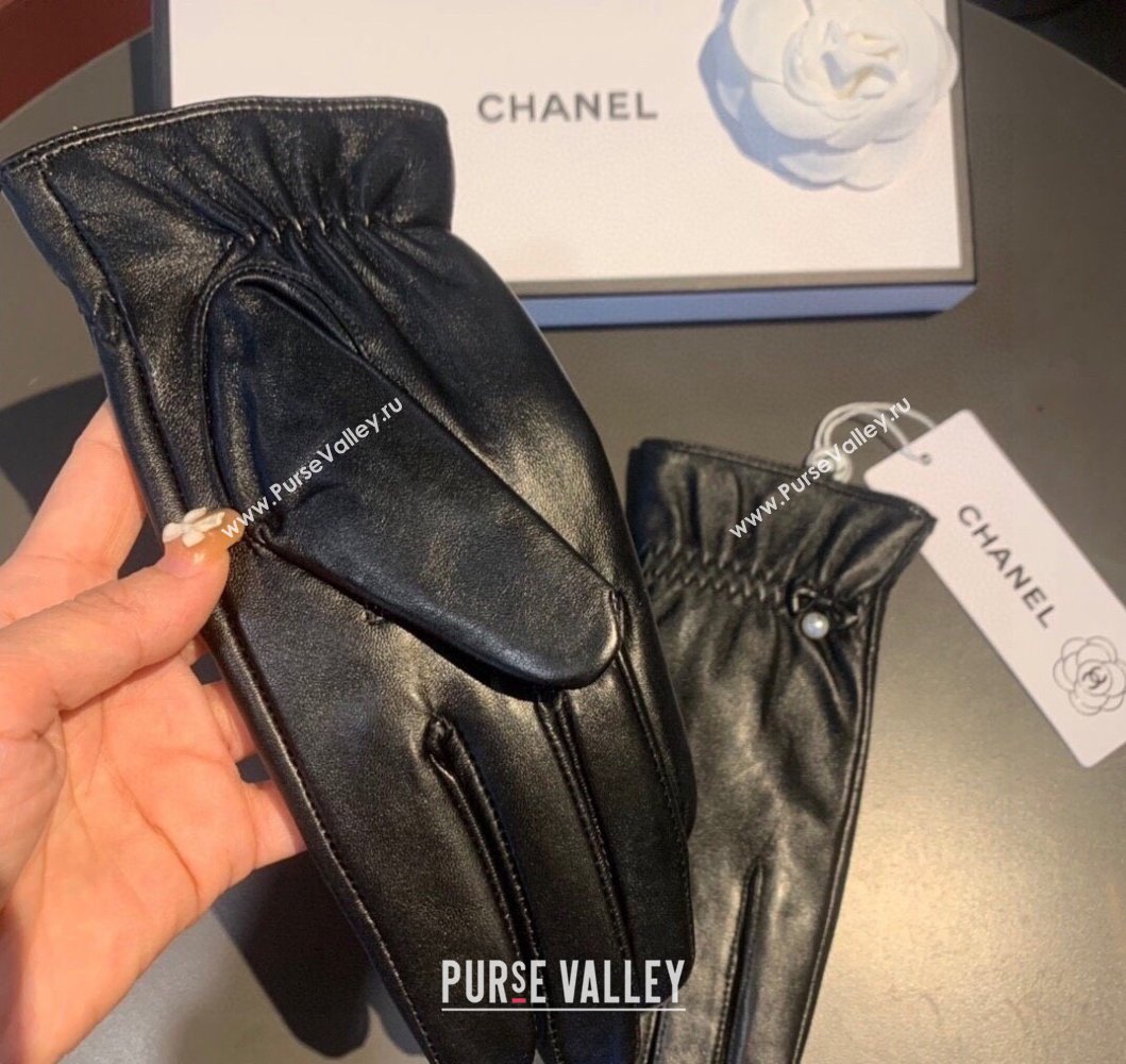 Chanel Lambskin and Cashmere Gloves with Pearl Black 2023 0906 (XMN-230906044)