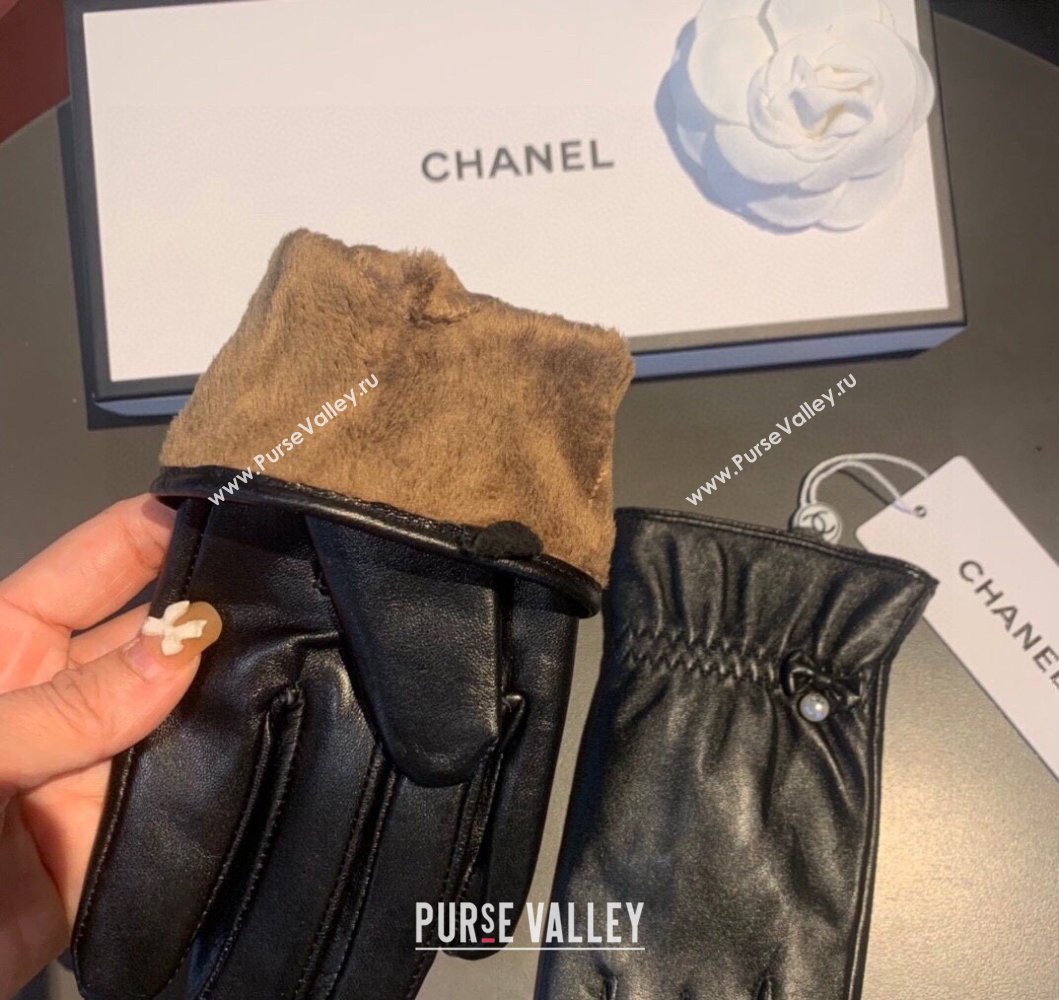 Chanel Lambskin and Cashmere Gloves with Pearl Black 2023 0906 (XMN-230906044)