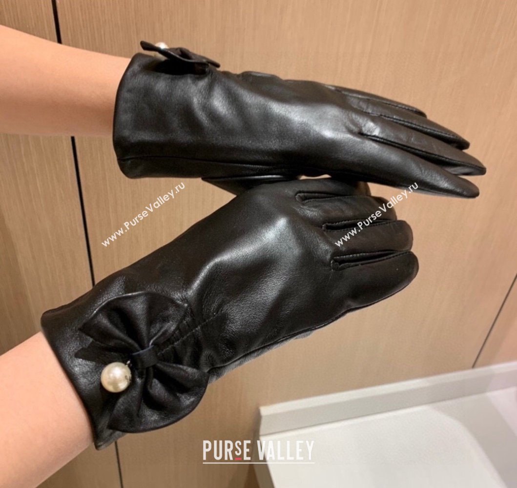 Chanel Lambskin and Cashmere Gloves with Bow Pearl Bow 2023 0906 (XMN-230906046)