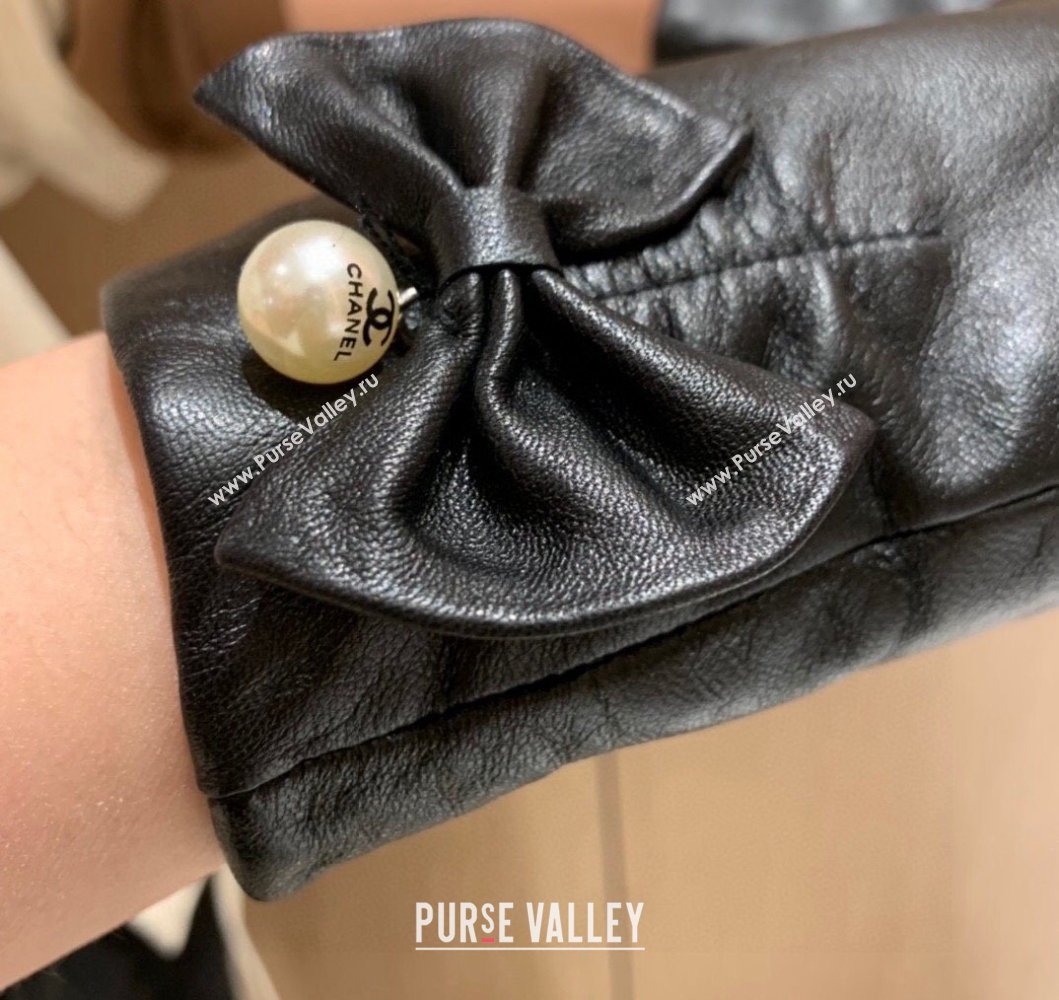 Chanel Lambskin and Cashmere Gloves with Bow Pearl Bow 2023 0906 (XMN-230906046)