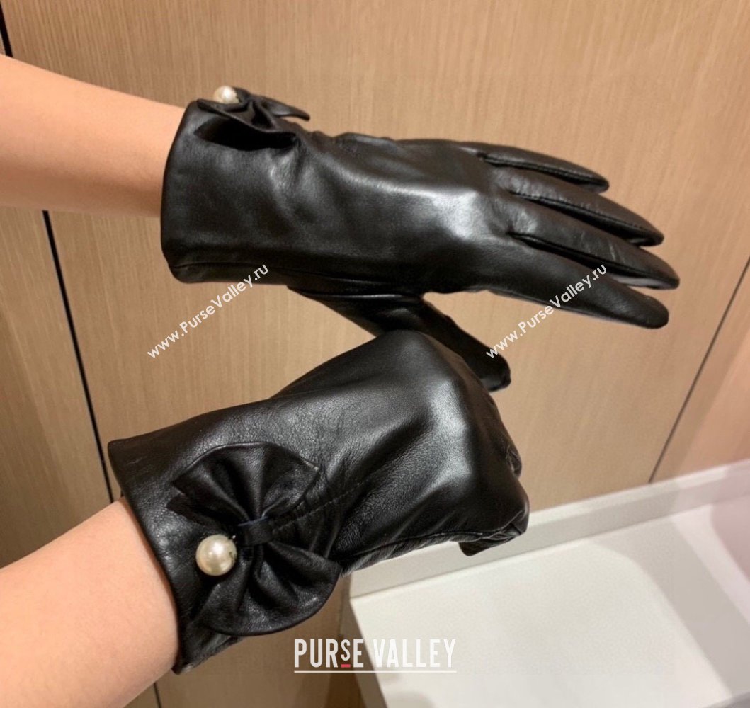 Chanel Lambskin and Cashmere Gloves with Bow Pearl Bow 2023 0906 (XMN-230906046)