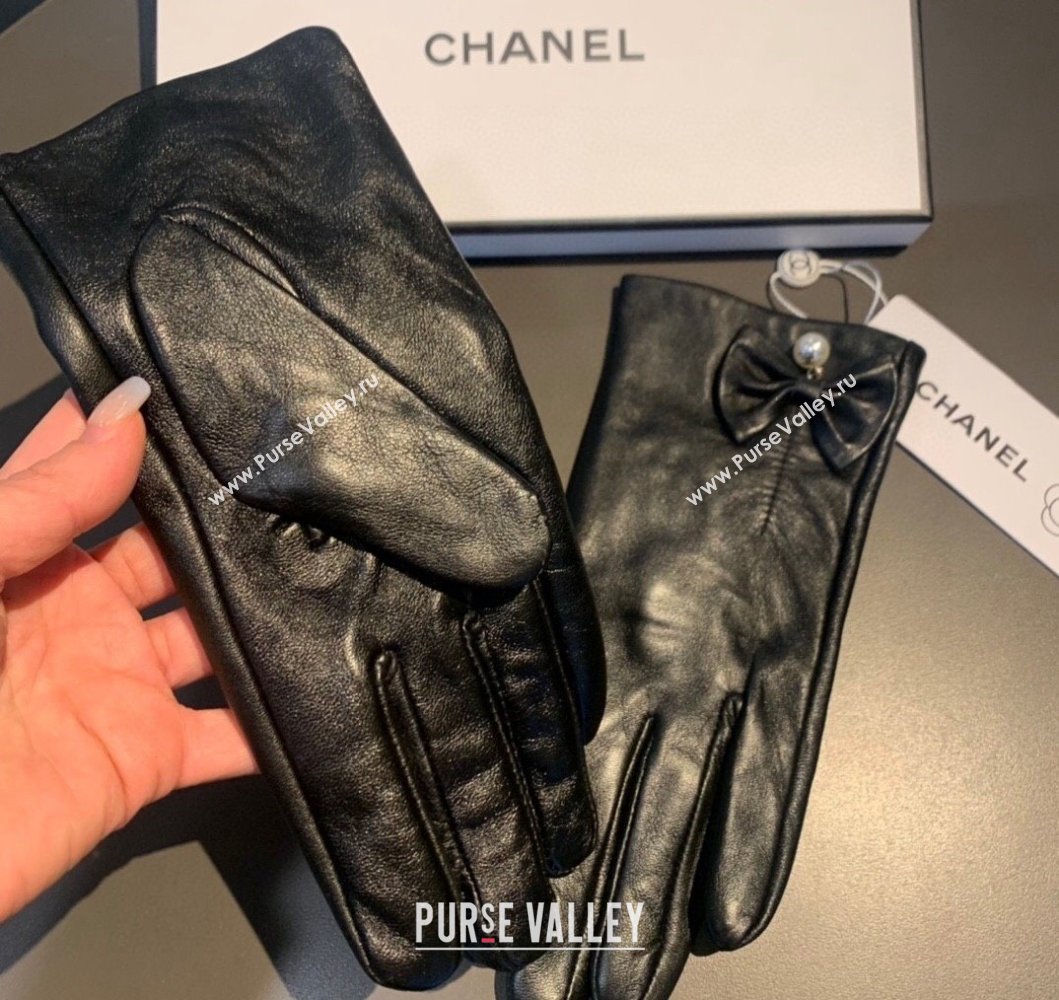 Chanel Lambskin and Cashmere Gloves with Bow Pearl Bow 2023 0906 (XMN-230906046)