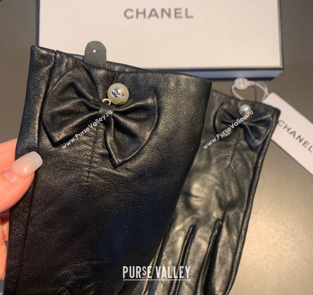 Chanel Lambskin and Cashmere Gloves with Bow Pearl Bow 2023 0906 (XMN-230906046)