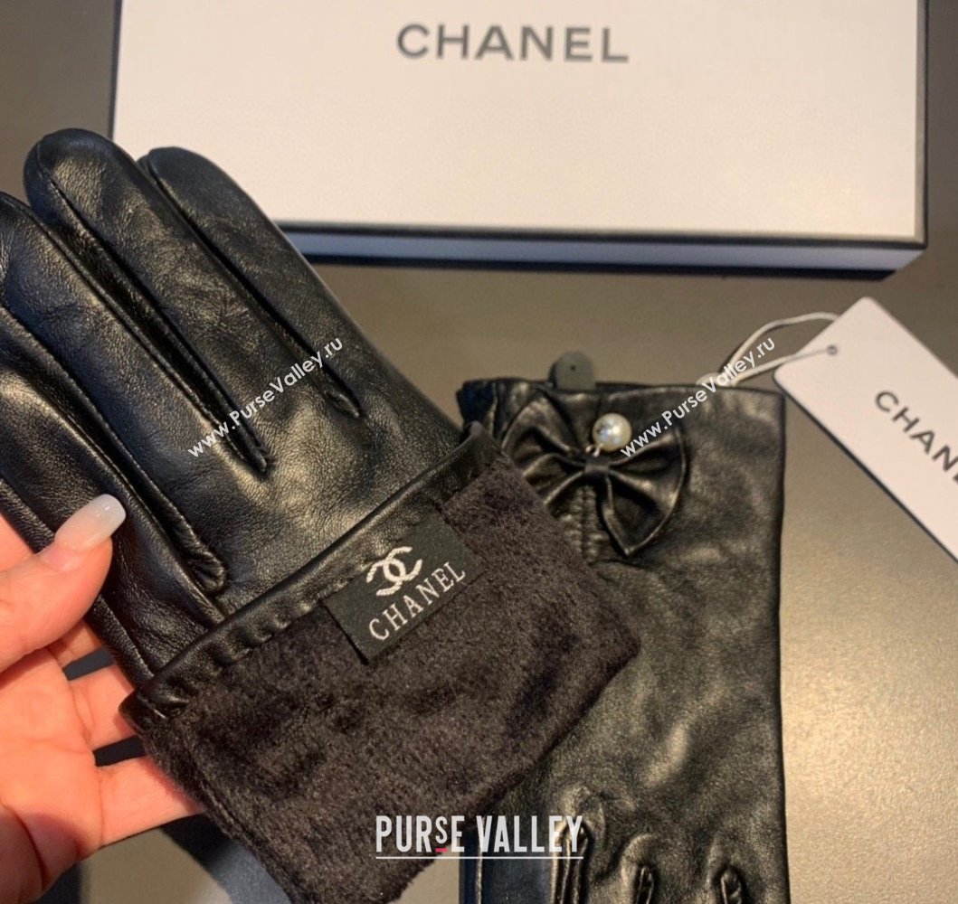 Chanel Lambskin and Cashmere Gloves with Bow Pearl Bow 2023 0906 (XMN-230906046)