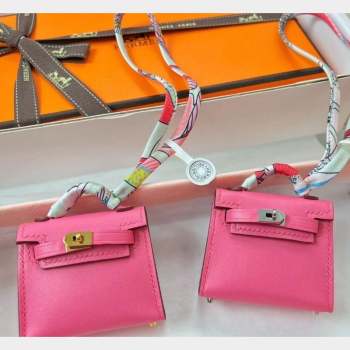 Hermes Calfskin Kelly Pouch Bag Charm Lipstick Pink 2023 H08151 (HY-230906049)