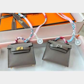 Hermes Calfskin Kelly Pouch Bag Charm Tin Grey 2023 H08151 (HY-230906050)