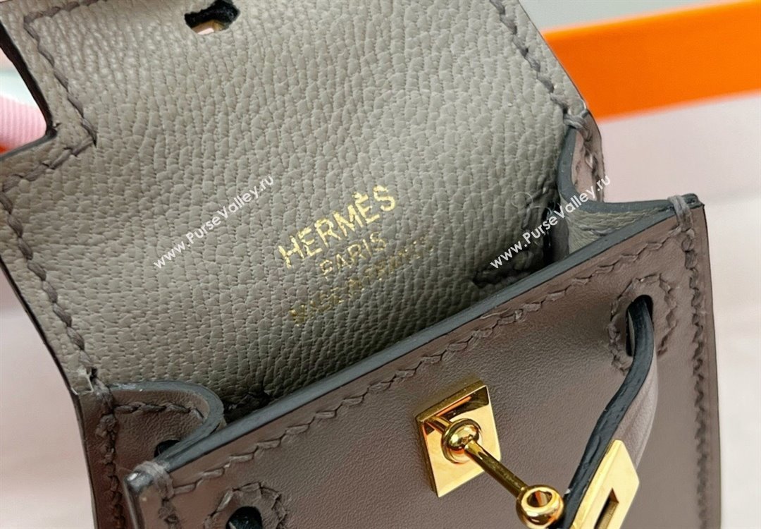 Hermes Calfskin Kelly Pouch Bag Charm Tin Grey 2023 H08151 (HY-230906050)