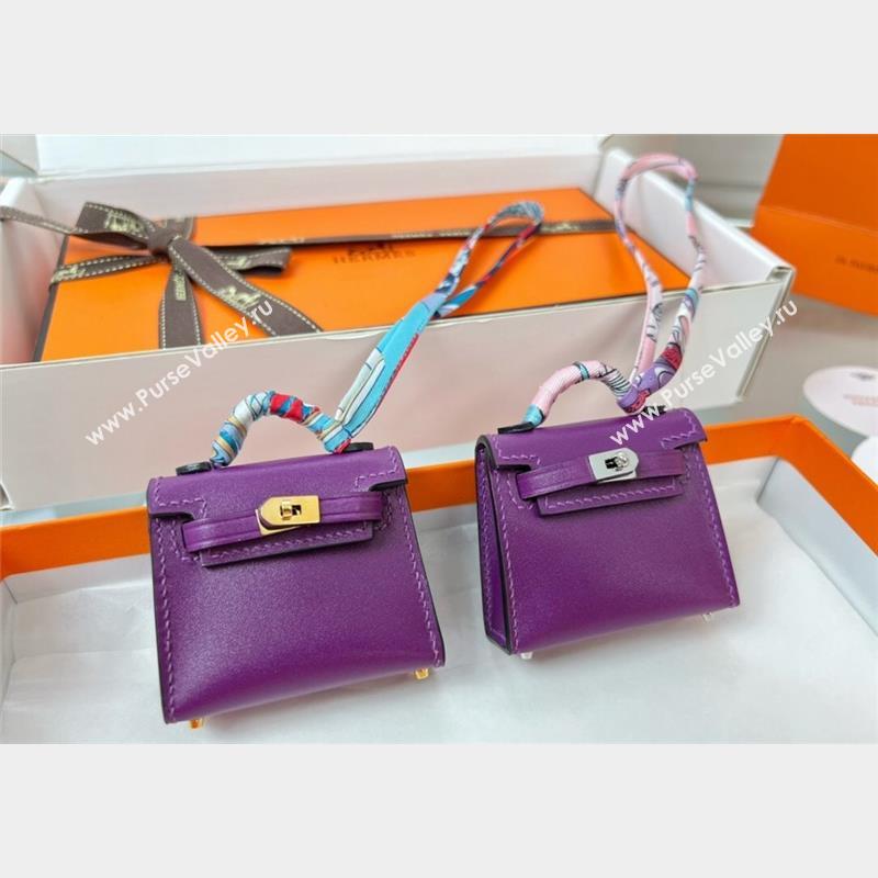 Hermes Calfskin Kelly Pouch Bag Charm Sea Anemone Purple 2023 H08151 (HY-230906051)