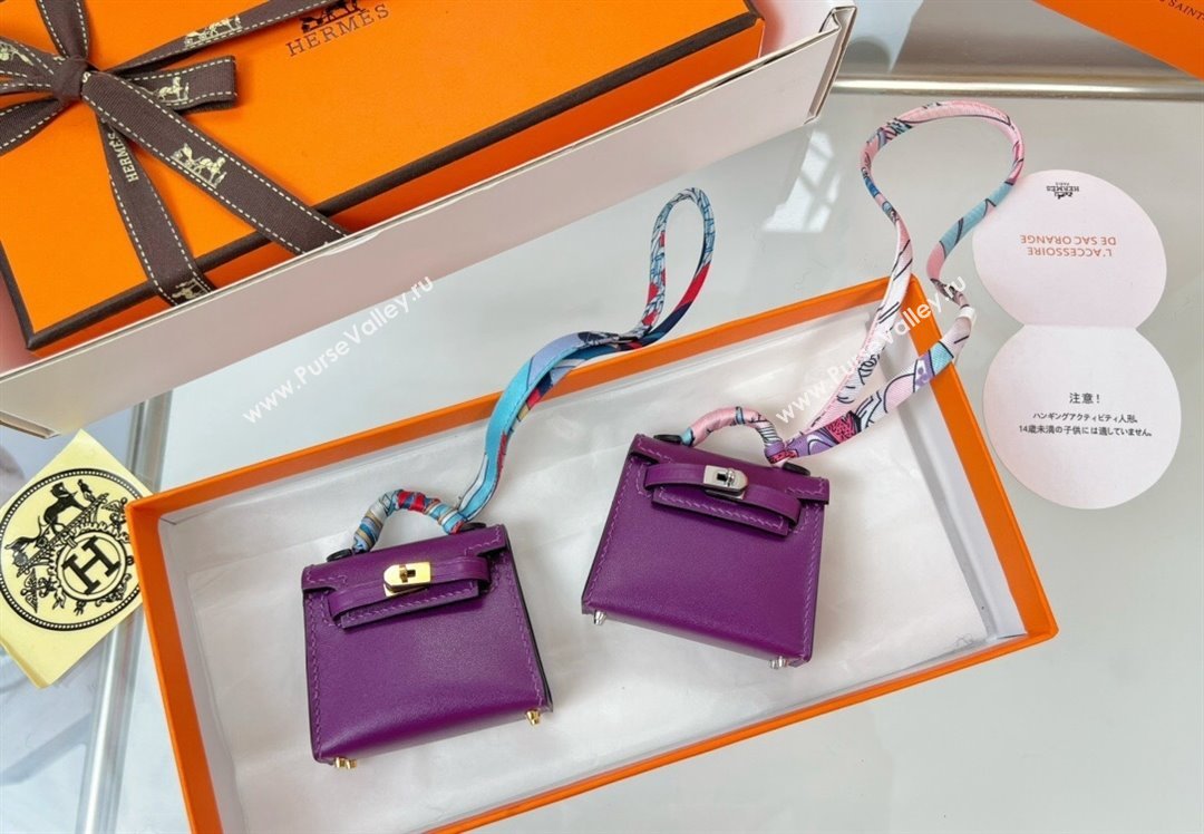 Hermes Calfskin Kelly Pouch Bag Charm Sea Anemone Purple 2023 H08151 (HY-230906051)