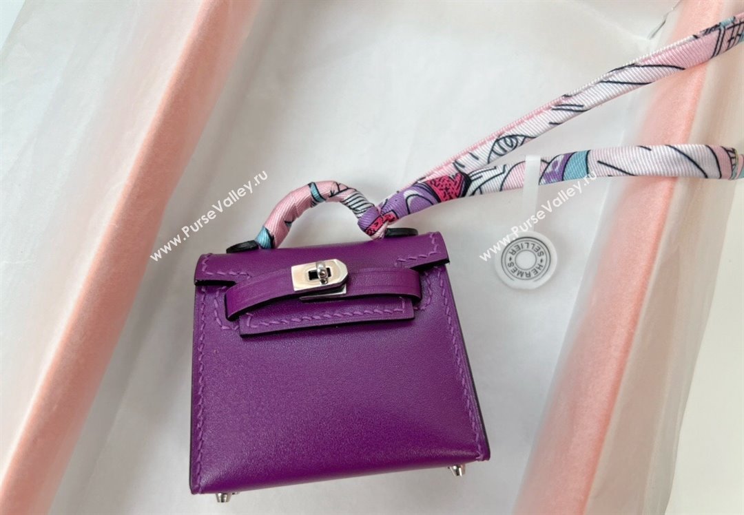 Hermes Calfskin Kelly Pouch Bag Charm Sea Anemone Purple 2023 H08151 (HY-230906051)