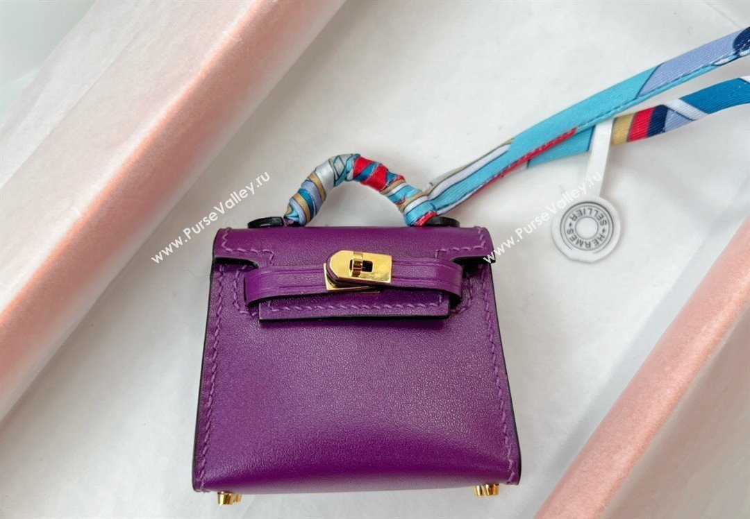 Hermes Calfskin Kelly Pouch Bag Charm Sea Anemone Purple 2023 H08151 (HY-230906051)