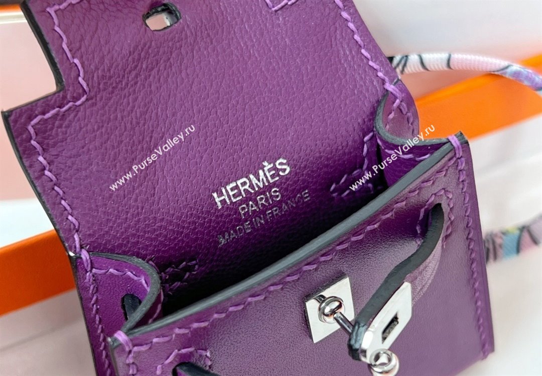 Hermes Calfskin Kelly Pouch Bag Charm Sea Anemone Purple 2023 H08151 (HY-230906051)