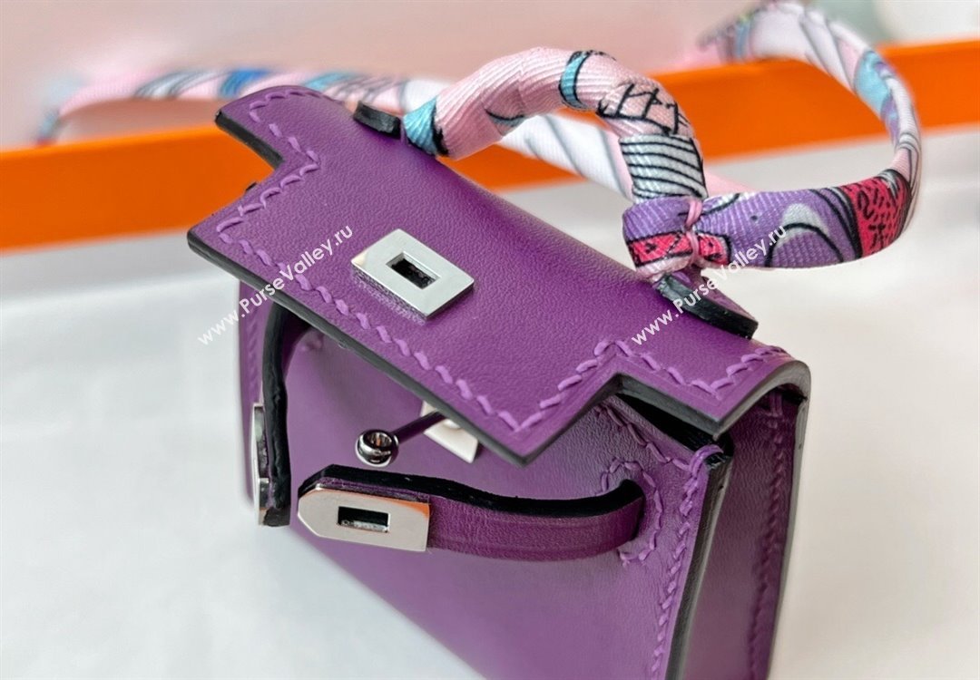 Hermes Calfskin Kelly Pouch Bag Charm Sea Anemone Purple 2023 H08151 (HY-230906051)