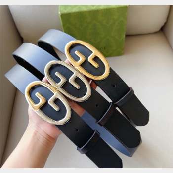 Gucci Black Leather Belt 3.5cm with Round GG Buckle 2023 0906 (99-230906067)