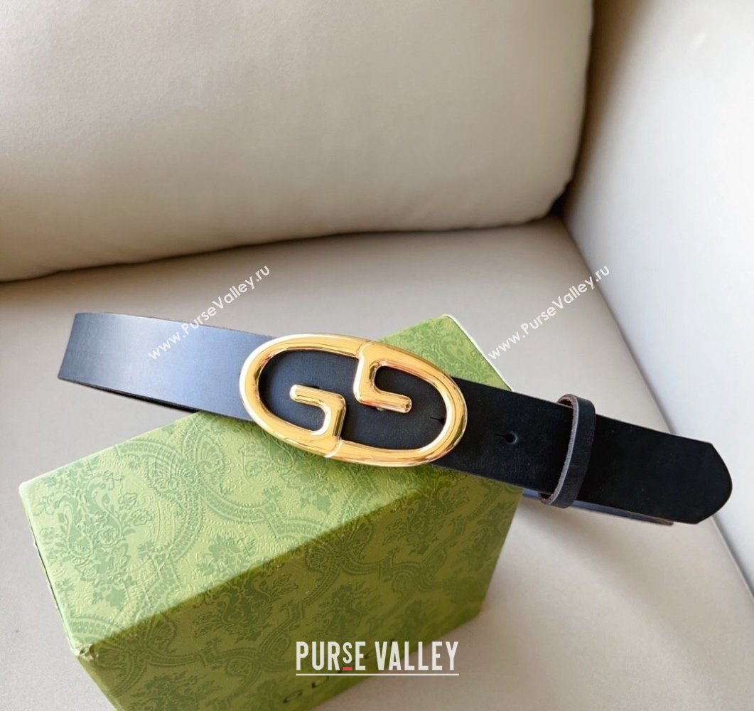 Gucci Black Leather Belt 3.5cm with Round GG Buckle 2023 0906 (99-230906067)