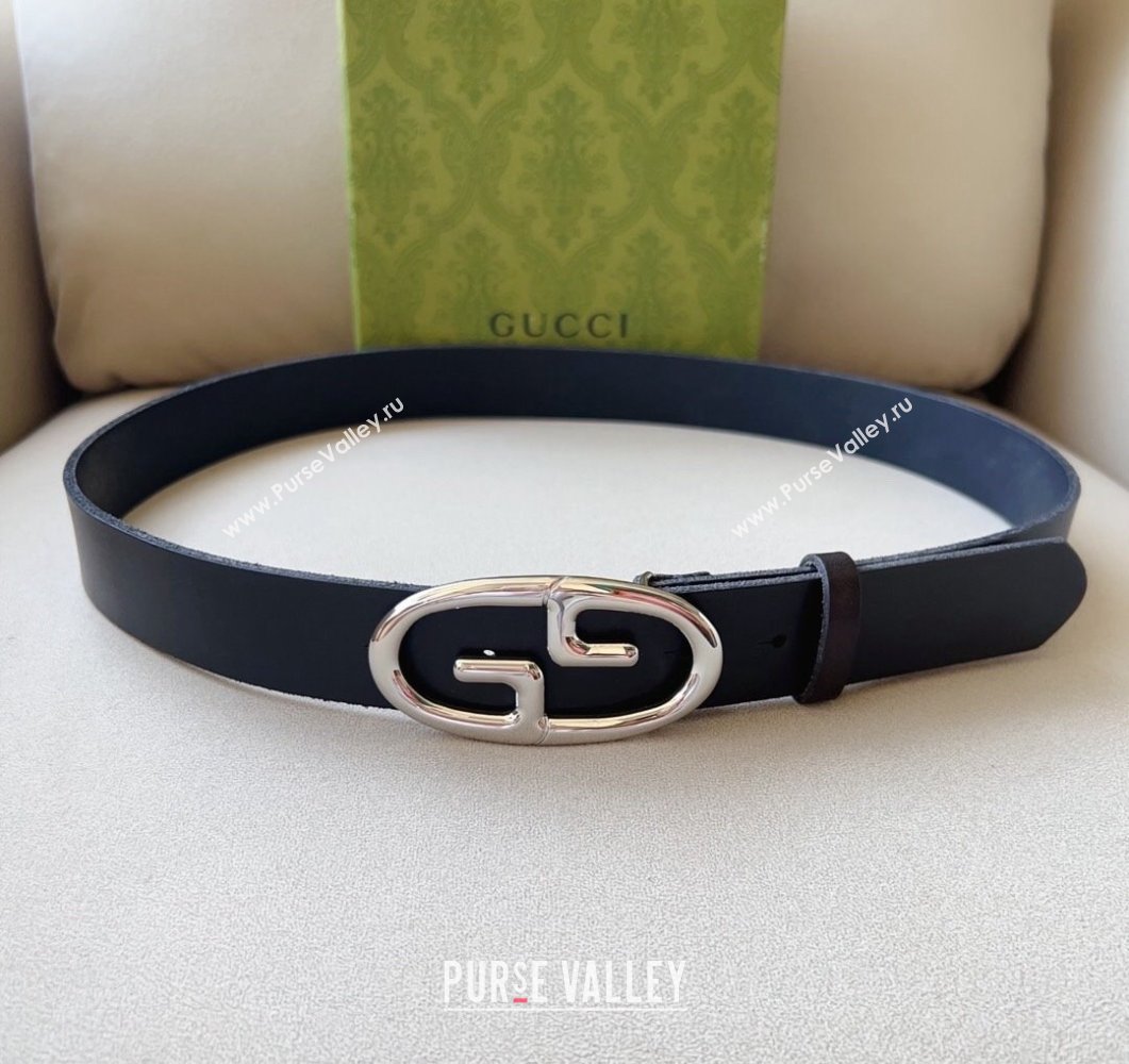 Gucci Black Leather Belt 3.5cm with Round GG Buckle 2023 0906 (99-230906067)