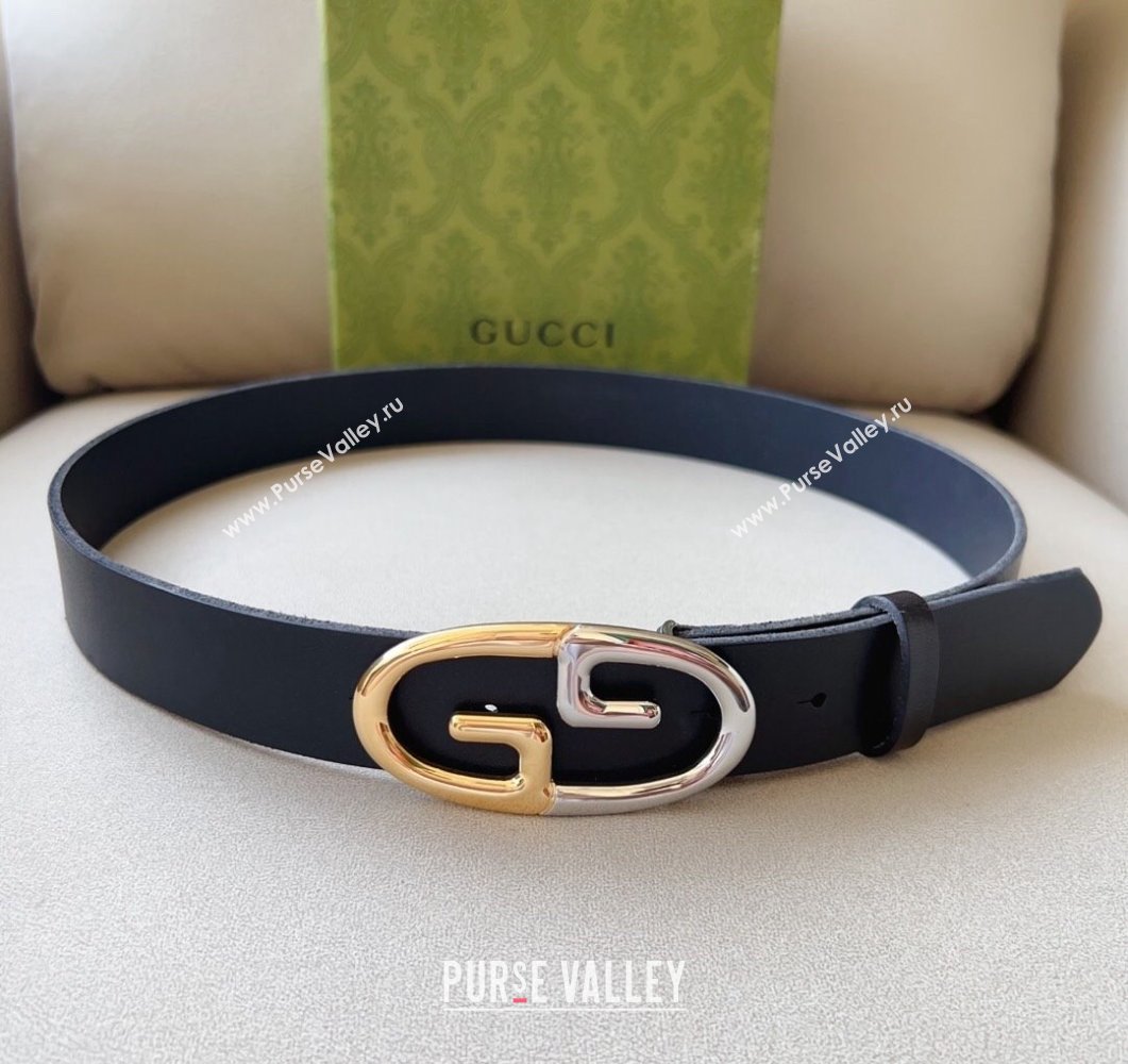 Gucci Black Leather Belt 3.5cm with Round GG Buckle 2023 0906 (99-230906067)