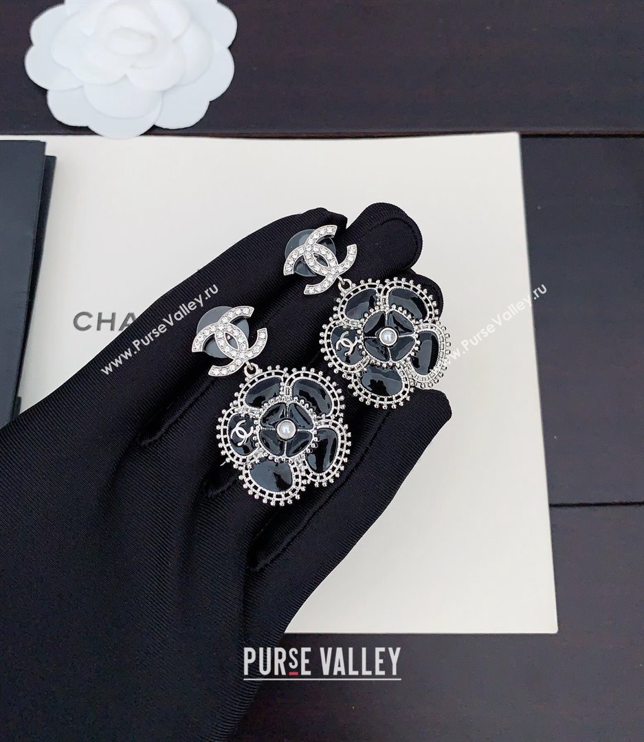 Chanel Camellia Bloom Short Earrings Black 2023 1018 (YF-231018188)