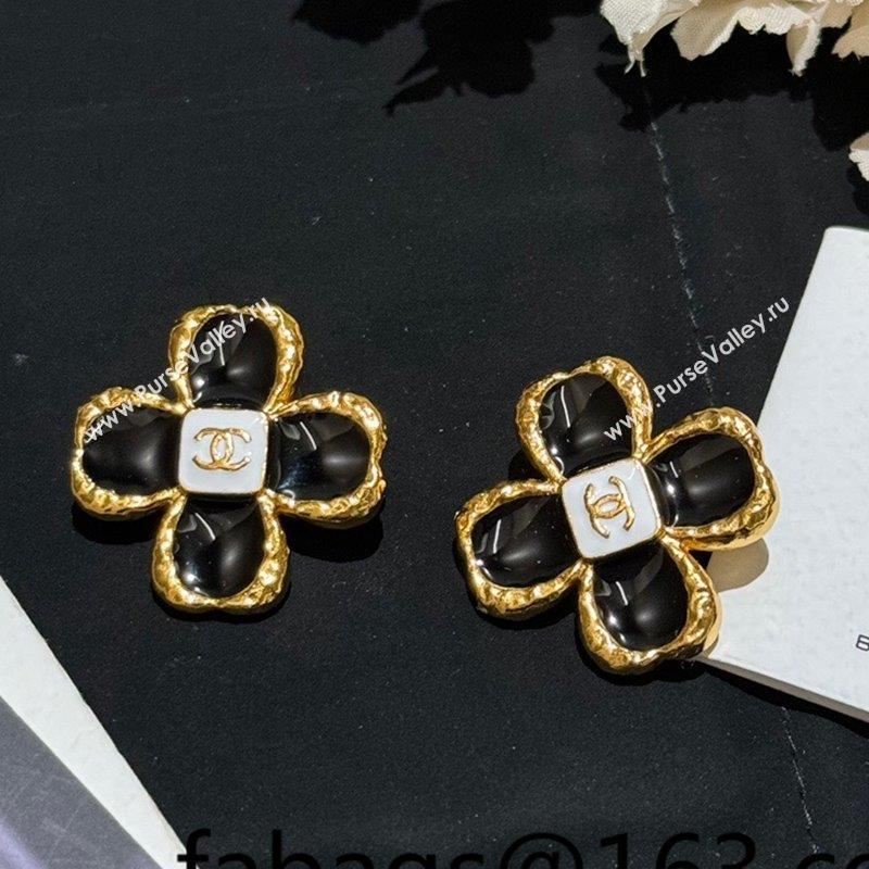 Chanel Bloom Large Stud Earrings Black 2023 (YF-231028067)