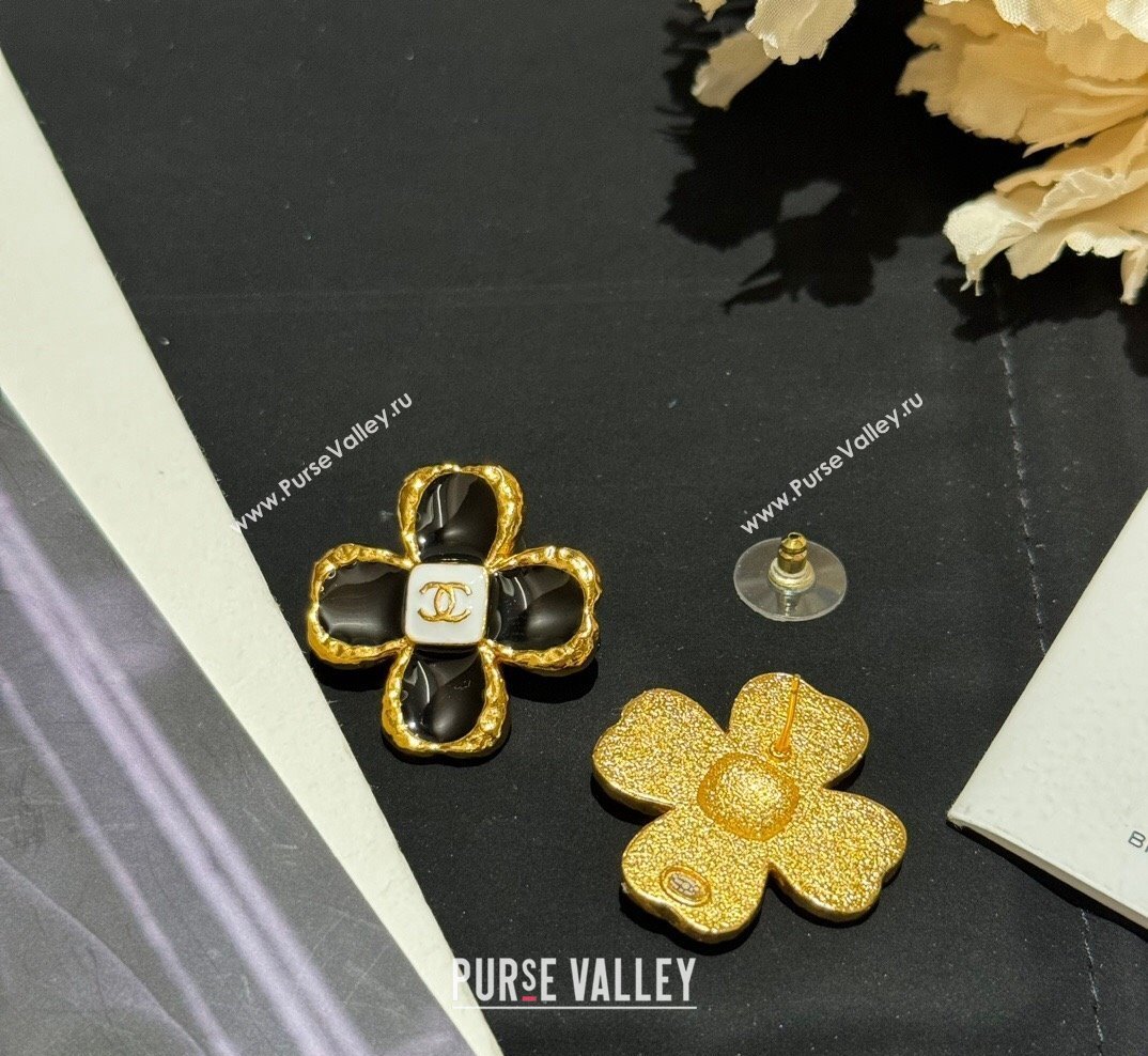 Chanel Bloom Large Stud Earrings Black 2023 (YF-231028067)