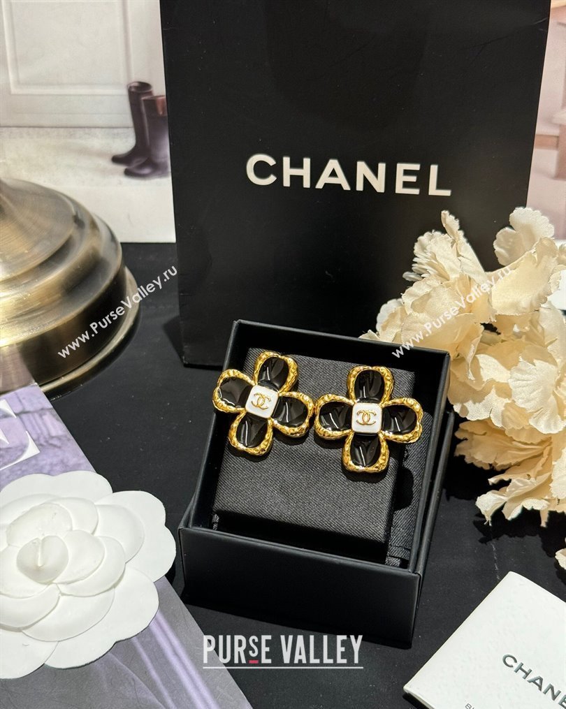 Chanel Bloom Large Stud Earrings Black 2023 (YF-231028067)