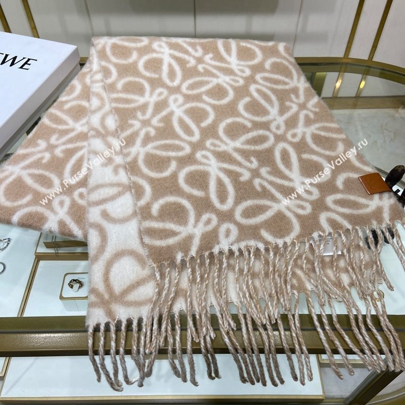 Loewe Anagram Wool and Alpaca Fur Long Scarf 38x200cm Beige 2023 (A-231108069)