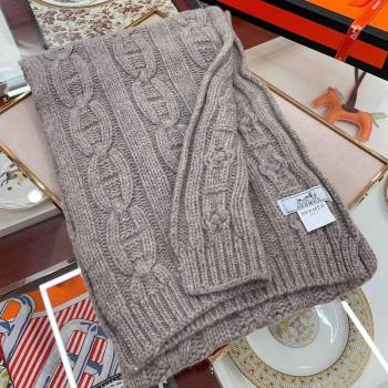 Hermes Cashmere Knit Long Scarf 28x180cm Grey 2 2023 (A-231108074)