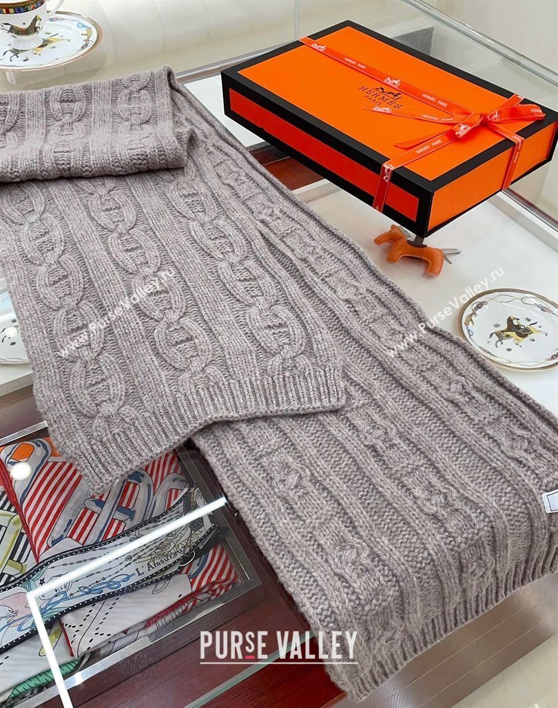 Hermes Cashmere Knit Long Scarf 28x180cm Grey 2 2023 (A-231108074)