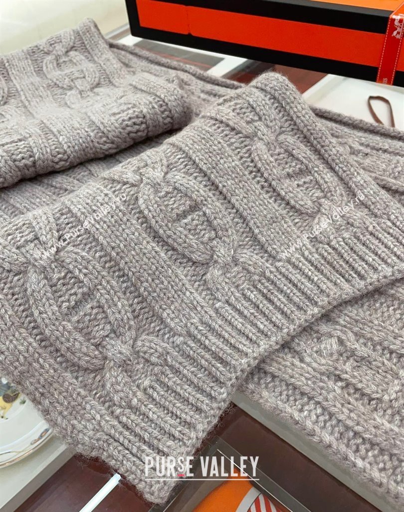Hermes Cashmere Knit Long Scarf 28x180cm Grey 2 2023 (A-231108074)