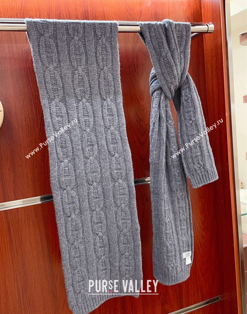 Hermes Cashmere Knit Long Scarf 28x180cm Dark Grey 2023 (A-231108075)