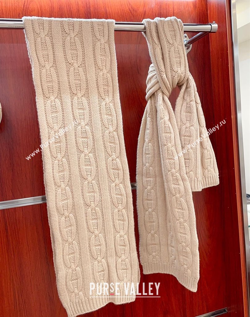 Hermes Cashmere Knit Long Scarf 28x180cm Beige 2023 (A-231108077)