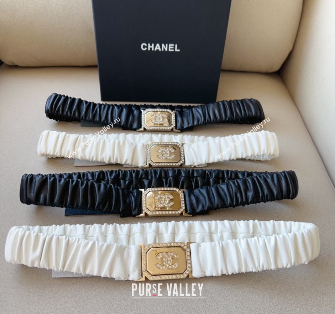 Chanel Stretch Lambskin Belt 3cm White/Black 2023 1108 (99-231108150)