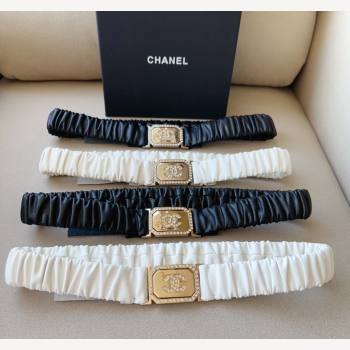 Chanel Stretch Lambskin Belt 3cm White/Black 2023 1108 (99-231108150)