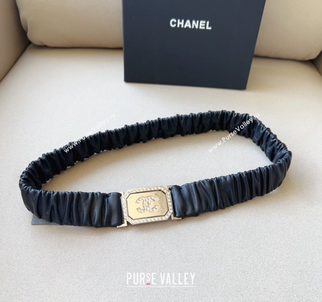 Chanel Stretch Lambskin Belt 3cm White/Black 2023 1108 (99-231108150)