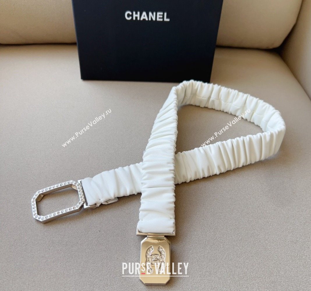 Chanel Stretch Lambskin Belt 3cm White/Black 2023 1108 (99-231108150)