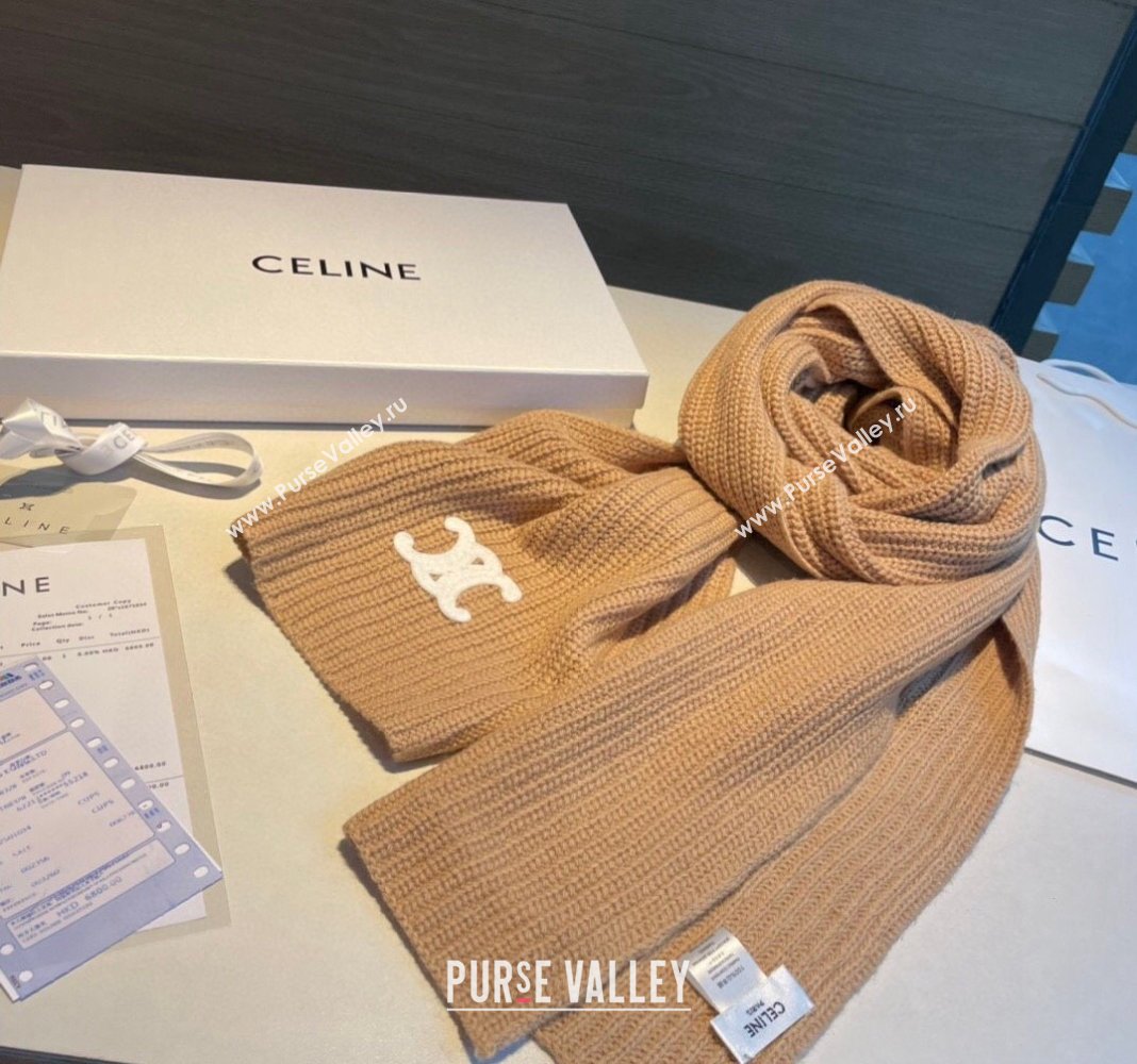 Celine Knit Long Scarf 30x180cm Light Brown 2023 1108 (XMN-231108045)